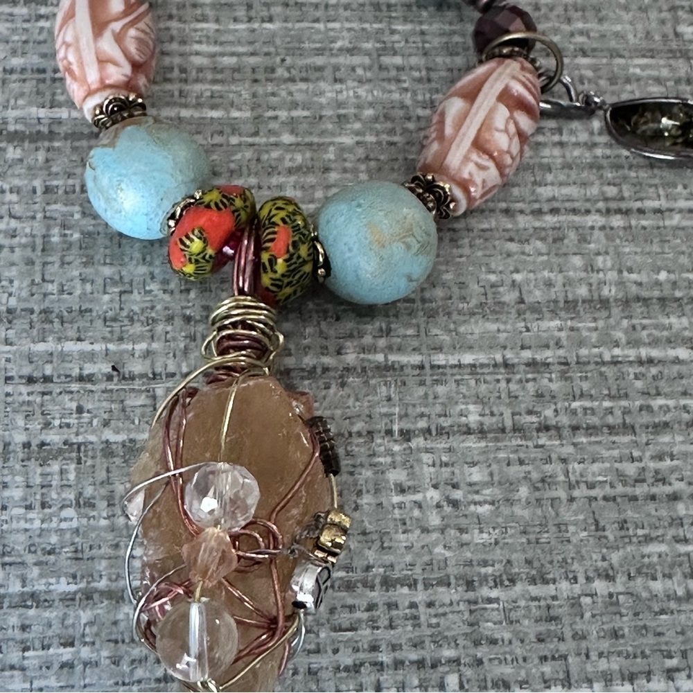 Hand crafted Bracelet Collage Beaded with Hand-Painted Beads & Wire-Wrapped 0778 - Picture 10 of 13